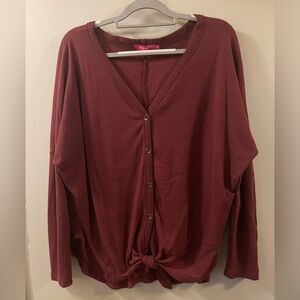 Maroon Tie Front Waffle Shirt